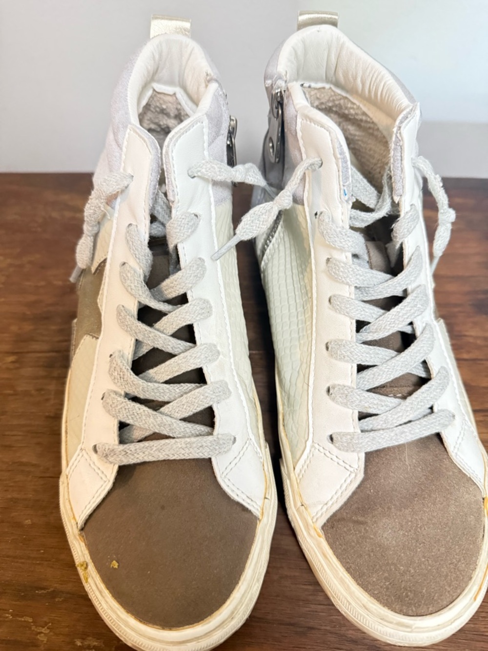 Vintage Havana Gray and White High-Top Sneakers
